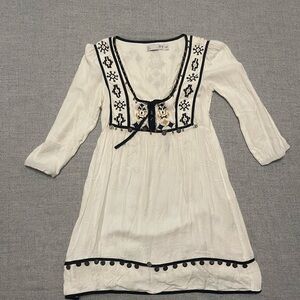 Traditional Folklore Dress S Embroidered Ethnic Aztec Pattern Half Sleeve XS